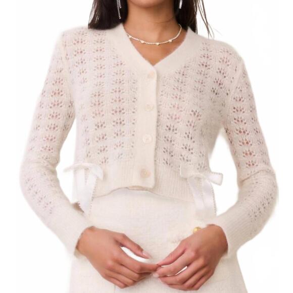 NEW LOVESHACKFANCY lilly alpaca-blend bow cardigan in frosted candy